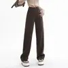 Jeans vintage marrones de cintura alta estrecha pierna recta para mujer Otoño Chica Caliente Aspecto Delgado Sueltos Dosificación Pantalones de Pierna Ancha Versátiles