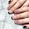 Uñas Postizas de Lunares Estilo Francés en Blanco y Negro con Mariquitas, Piezas de Uñas Cuadradas Cortas Lindas Dulces y Geniales, Manicura Sencilla, Uñas Postizas Terminadas Listas para el Trabajo