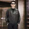 Elegante y minimalista chaqueta de cuero genuino, un top de alta gama en piel de cabra, nuevo diseño de solapa para hombre, chaqueta de cuero versátil
