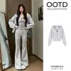 Sudadera Corta Rosa para Mujer, Nuevo Estilo Primavera y Otoño, Ropa Interior Estilo Coreano, Cárdigan con Capucha de Hombro Normal Ajustado