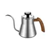 Cafetera de Acero Inoxidable para Preparación Manual, Cafetera de Boquilla Larga y Boca Fina, Cafetera Manual para Uso Doméstico, Cafetera de Regalo con Mango de Madera Sintética