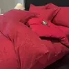 Conjunto de cama de alta qualidade Classe A, 60 fios, 100% algodão, jacquard acetinado, para casamento, quatro peças, na cor vermelho vivo, puro algodão de fibra longa