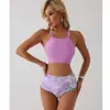 Traje de baño de dos piezas que cubre el vientre Sexy para mujer No es un traje de baño Bikini Europeo y Americano 2024 Estilo Deportivo Estampado Color Sólido Cintura Alta