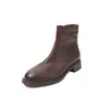 Botines Chelsea de cuero lavado de alta calidad para el día a día, otoño/invierno 2026, tacón medio grueso, punta redonda, botines cortos versátiles de cuero genuino para mujer