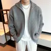 Cárdigan de punto para hombre con media cremallera y cuello alto, nuevo estilo de otoño, suéter de textura acanalada holgado, top casual versátil
