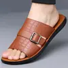 Zapatillas de Cuero Genuino para Hombre Estilo Europeo Transfronterizo Sandalias Planas de Una Correa Estilo Hip-Hop Casual Vacaciones al Aire Libre Zapatos para Hombre