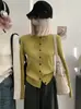 KEKEZOON Suéter de Punto con Cuello Alto Acanalado para Mujer Otoño Ajuste Delgado Diseño de Botones Manga Larga Top Adelgazante 9520