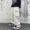 Calça Cargo Estilo Japonês Masculina Design Americano Moderno Zíper Reto Bolso Grande com Aba Calças Largas Retro Calças de Perna Larga Calças Longas