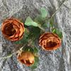 Ramo de rosas Austin de 3 cabezas de tela cepillada, decoración del hogar, flores falsas, exhibición de mesa, flores artificiales al por mayor