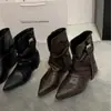 Botines Vaqueros de Punta Aguda Estilo Coreano Retro para Mujer 2026 Verano Nuevos Botas para Pantalón con Hebilla de Cinturón Nicho Chica Picante Botas Apiladas