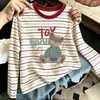 Camiseta de manga larga a rayas para niño T2026 modelo nuevo, camiseta básica de manga larga de algodón puro para niños, top elegante y versátil para niños mayores