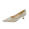 Zapatos de tacón alto con perlas y diamantes de imitación franceses, para vestido de novia, de temperamento, punta estrecha y tacones finos, 2024