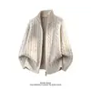 Cardigan Masculino Retrô Americano de Tricô com Tranças Marca Tendência Estilo Preguiçoso Primavera e Outono Jaqueta Versátil com Gola Alta