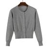 Algodão Mercerizado Pronto Casaco Curto de Manga Comprida Tricô Outono Feminino Tricô Cardigã Outwear Gola Redonda Top de Início de Outono