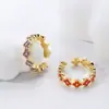 Moxi Niche Lujo Ligero para Mujer Gama Alta Colorido Trébol de Cuatro Hojas Microincrustado Circonita Anillo Abierto Joyería de Mano Venta al por Mayor
