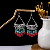 Pendientes Bohemios Azules de Turquesa Estilo Étnico Europeos y Americanos, Pendientes de Borla de Metal Plateado Imitación, Joyería de Borla Vintage para Orejas al por Mayor