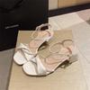 Sandalias de Tacón Grueso Estilo Francés con Falda para Mujer 2025 Verano Nuevo Estilo Estilo Hada Versátiles y Cómodas Sandalias de Tacón Medio