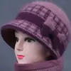 Otoño Invierno Mujer de mediana edad y anciana Cálido con felpa interior Sombrero de lana para madre Sombrero de pescador tejido con protección para las orejas y protección contra el frío de pelo de conejo para señora mayor abuela