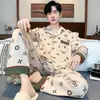 Pijama Masculino 100% Algodão, Novo Estilo Outono e Inverno 2026, Manga Longa de Alta Qualidade, Usável Fora de Casa, Conjunto de Roupa de Casa de Inverno Tamanho Grande