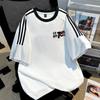 Camiseta Versátil de Algodón Puro con Rayas de Tres Colores para Mujer, Nueva Camisa Base Casual para Hombre de Primavera, Verano y Otoño