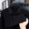 Camisa polo masculina de algodão puro com mangas compridas e gola de lapela, adequada para primavera e outono, cor sólida casual, estilo de negócios leve, versátil, respirável e de corte solto