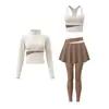 Set de Yoga Pilates para Mujer Cuello Alto Cremallera Chaqueta Ajustada Pantalones de Falda de Cintura Alta Adelgazante Correr por la Mañana Set Profesional de Fitness