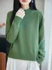 Suéter de Punto de Algodón Puro para Otoño/Invierno 2026, Cuello Redondo Medio Alto, Manga Larga para Mujer, Bloque de Color, Camiseta Base Suelta
