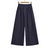Sy9180-25 Outono Novo Estilo Americano Garota Picante Calça de Cintura Baixa Wide Leg Cintura Elástica Bainha Larga Comprimento no Chão Calças Casuais