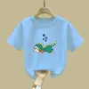 2030# Camiseta Infantil e de Menina Manga Curta Feminina Verão 2025 Novo Estilo Ocidental Infantil Meia-manga Crianças e Meninas de Tamanho Médio e Grande Vestido de Verão