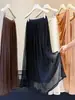 Elegante saia de tule plissada estilo francês para mulheres, outono de 2026, cintura alta, com caimento, linha A afina a silhueta, saia plissada com barra larga