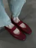 Versión de piel de oveja~2026 nuevos zapatos Mary Jane cuadrados vintage de punta cuadrada poco profundos para mujer, zapatos casuales sin cordones de cuero genuino para el trabajo