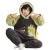 Ropa de Dormir de Invierno para Niños de Comercio Exterior, Acolchada con Forro Polar de Terciopelo Coral, Trajes de Dibujos Animados para Niños, Ropa para Casa Linda con Capucha para Niños