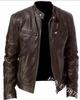 Amazon Comercio Exterior abrigo de cuero para hombre nuevo wish nueva chaqueta de PU cuello alto ajustado cremallera chaqueta de cuero G36883