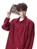 Camisa Masculina de Manga Longa com Lapela, Design Plissado com Rebites Estilo Americano, Colete de Casal para Primavera e Outono, Jaqueta Camisa Versátil Solta