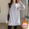 3111 foto real algodón manga larga camiseta mujer 280 kedel terciopelo primavera otoño e invierno forro polar base camiseta suéter largo