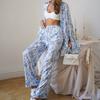 2025 Novo Pijama Estampado de Renda com Cadarço, Soltinho, Confortável e Macio para Uso Doméstico Feminino, Europeu e Americano, Outono e Inverno, Pode Ser Vendido no Atacado