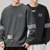 Moletom masculino de primavera e outono, tamanho grande, versátil, folgado, casual, moderno, gola redonda, pulôver, grosso, camisa básica estilosa