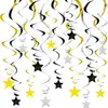 Ornamento Espiral de Estrela Pentagonal Dourado Prateado para Pendurar Decoração Giratória com Tira de Flor para Aniversário Infantil Casamento Festa