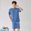 Pijama de Algodão Modal para Homens, Conjunto de Shorts de Manga Curta de Verão, Pijama Masculino de Gola Redonda, Roupas de Casa, Pijama Masculino de Modal