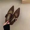 Nuevos zapatos Mary Jane para mujer de estilo coreano y francés, estilo hada suave, para la noche, con aumento de altura interior de 4 cm, punta fina, boca poco profunda y material de gamuza