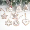 Suministros para Decoración Navideña Colgantes Navideños de Madera Corte Láser Colgantes Blancos de Doble Capa Colgantes de Copo de Nieve para Árbol de Navidad