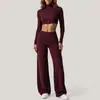 Conjunto atlético de fitness estilo europeu e americano, adequado para vendas transfronteiriças na Amazon, apresentando um top cropped de manga longa e calça comprida, perfeito para corrida no outono e inverno