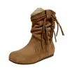 Botines Cortos Retro con Plataforma Interior para Mujer Otoño e Invierno 2025 Botas Vaqueras Punta Redonda Botines Cortos Birkenstock con Borlas para Mujer
