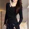 Camiseta Básica de Manga Larga Moda Tallas Grandes para Mujer Primavera y Otoño 2025 Cintura Ajustada Adelgazante Favorecedora Prenda Exterior Superior