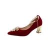 Sapatos de Noiva Vermelhos de Salto Alto para Mulheres 2025 Novo Estilo com Tiras e Pedrarias, Adequados para Noivas, para o Brinde e para Usar com Vestidos de Noiva Tradicionais e Modernos, Confortáveis e Não Cansativos para os Pés