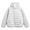 Chamarra de Algodón con Capucha Gris Claro Estilo Minimalista para Hombre, Cierre Asimétrico, Hombros con Relieve, Hombro Caído Holgado, Prenda Cálida de Invierno