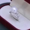 Anillo de perla redonda de 11-12 mm de agua dulce, luz fuerte, pequeña imperfección, plata S925, apertura ajustable, anillo femenino, suministro al por mayor