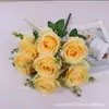 Spot atacado decoração de casa simulação flor falsa pequeno buquê de rosas layout de casamento simulação 7 rosas persas