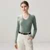 Suéter Feminino de Lã e Cashmere para Outono e Inverno, Malha 12 Fios, Gola U, Manga Longa, Slim Fit, Peça Básica