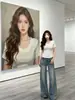 Camiseta de Manga Corta con Cuello en V para Mujer, Algodón Puro, Esencial Nuevo de Verano 2026, Múltiples Colores Disponibles, Corte Ajustado, Top de Moda